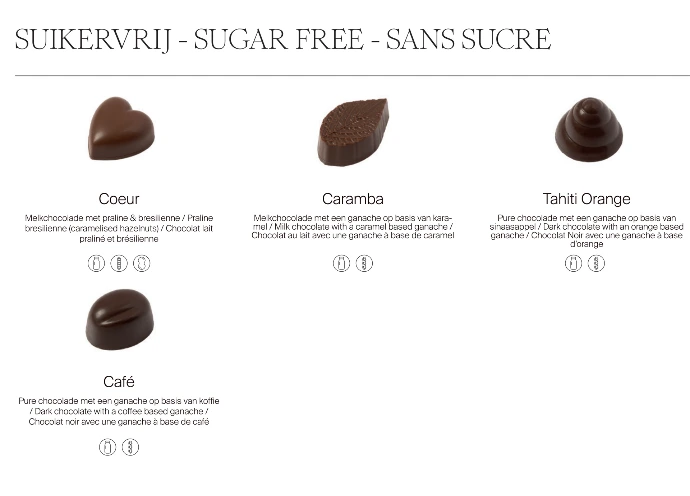gamme de chocolats belges sans sucres ajoutés