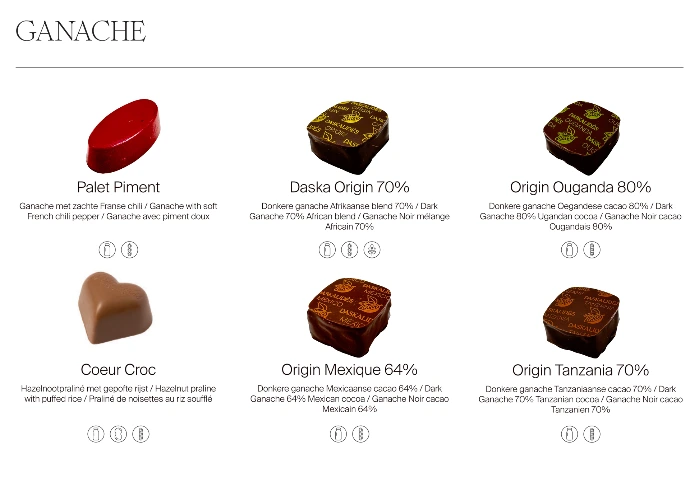 Ganache intense au chocolat noir belge haut de gamme, texture fondante et arôme puissant.